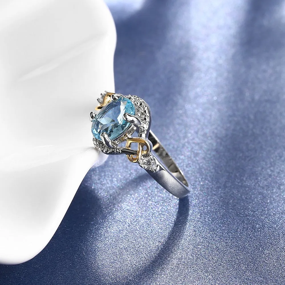 Oval Sky Blue Gemstone Ring For Women 925 Sterling Silver Jewelry