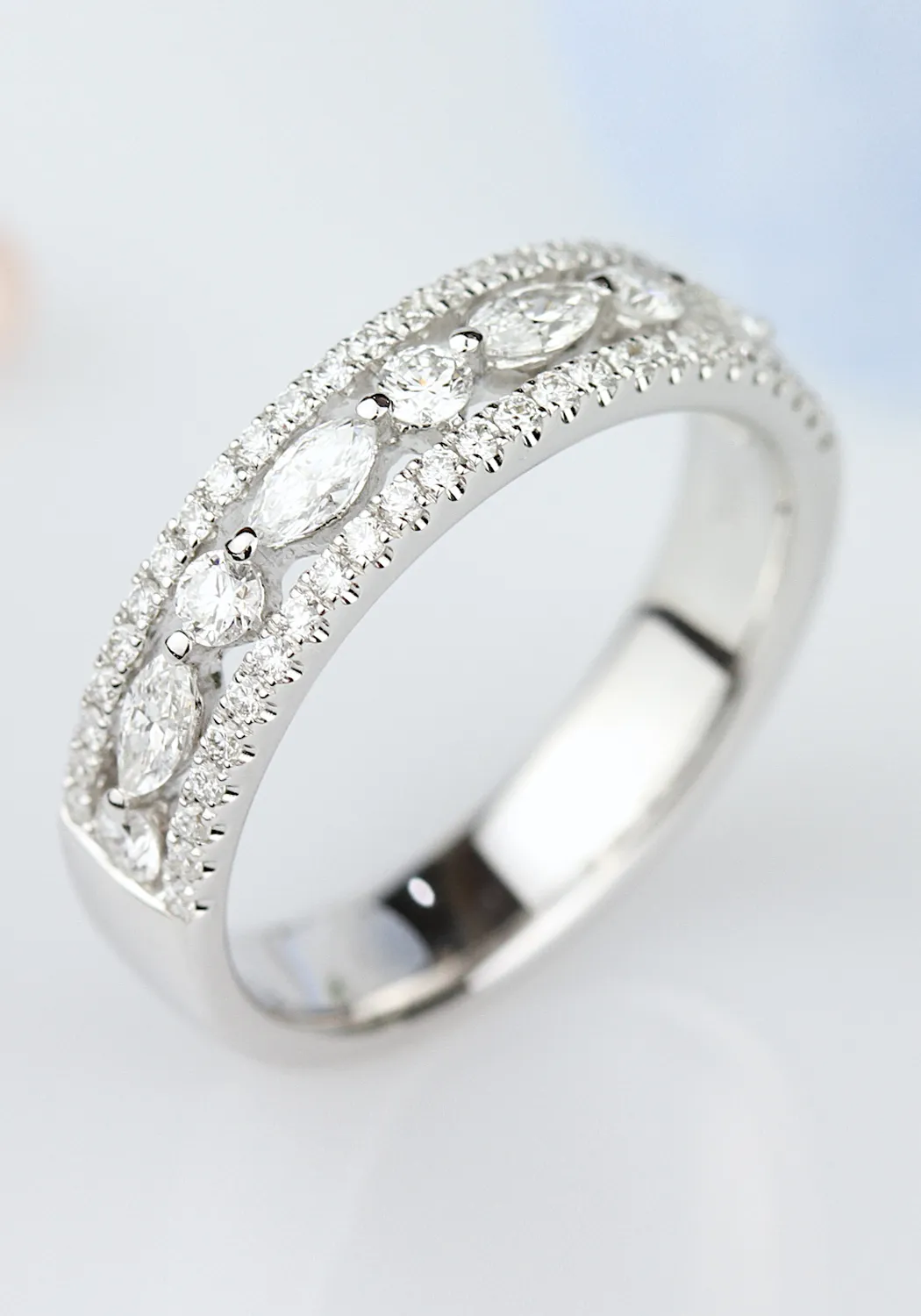 Parade Design 18KWG Round & Marquise Diamond Half Band