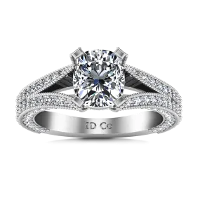 Pave Cushion Cut Engagement Ring Zahra 14K White Gold