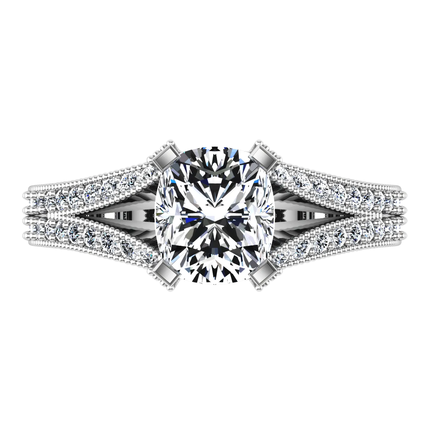 Pave Cushion Cut Engagement Ring Zahra 14K White Gold