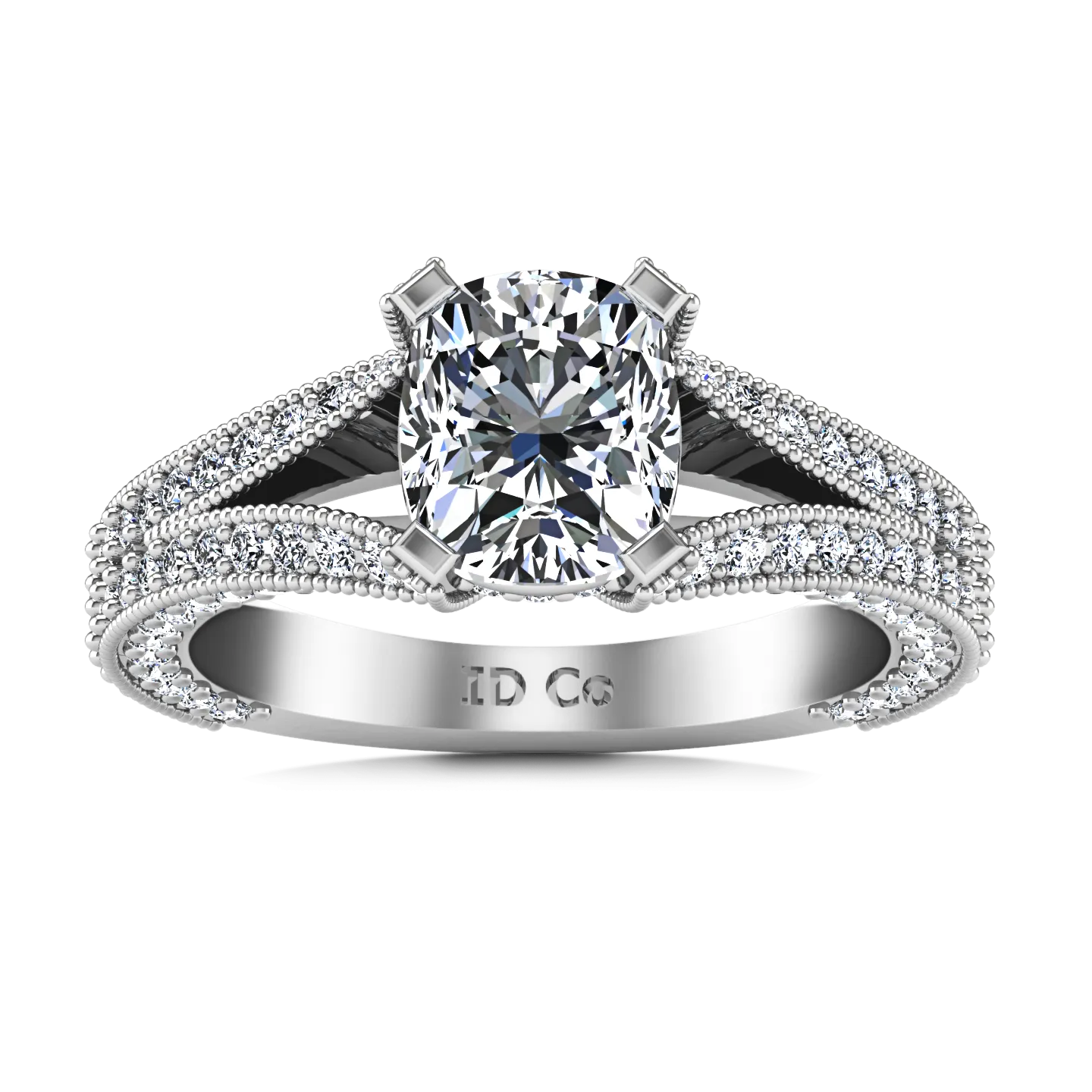 Pave Cushion Cut Engagement Ring Zahra 14K White Gold