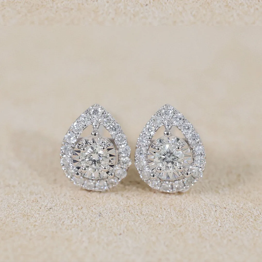 Pear Shaped White Gold Tiny Diamond Stud Earrings