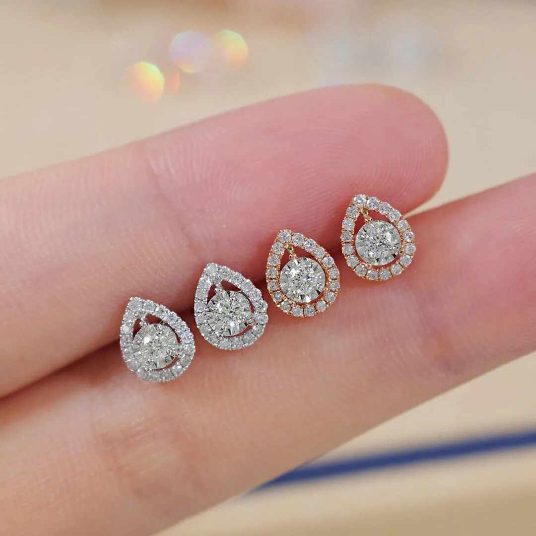 Pear Shaped White Gold Tiny Diamond Stud Earrings