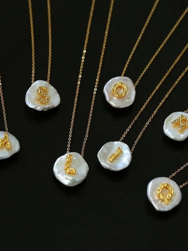 Petal Baroque Pearl Letter Pendants Necklaces