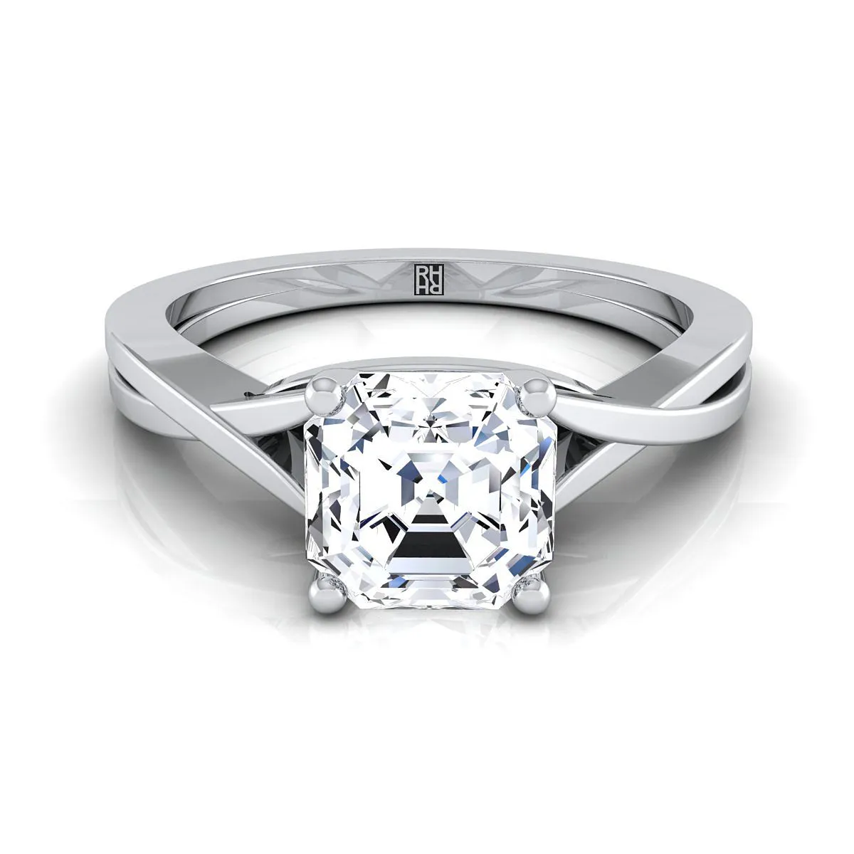 Platinum Asscher Cut Delicate Twist Solitaire Engagement Ring