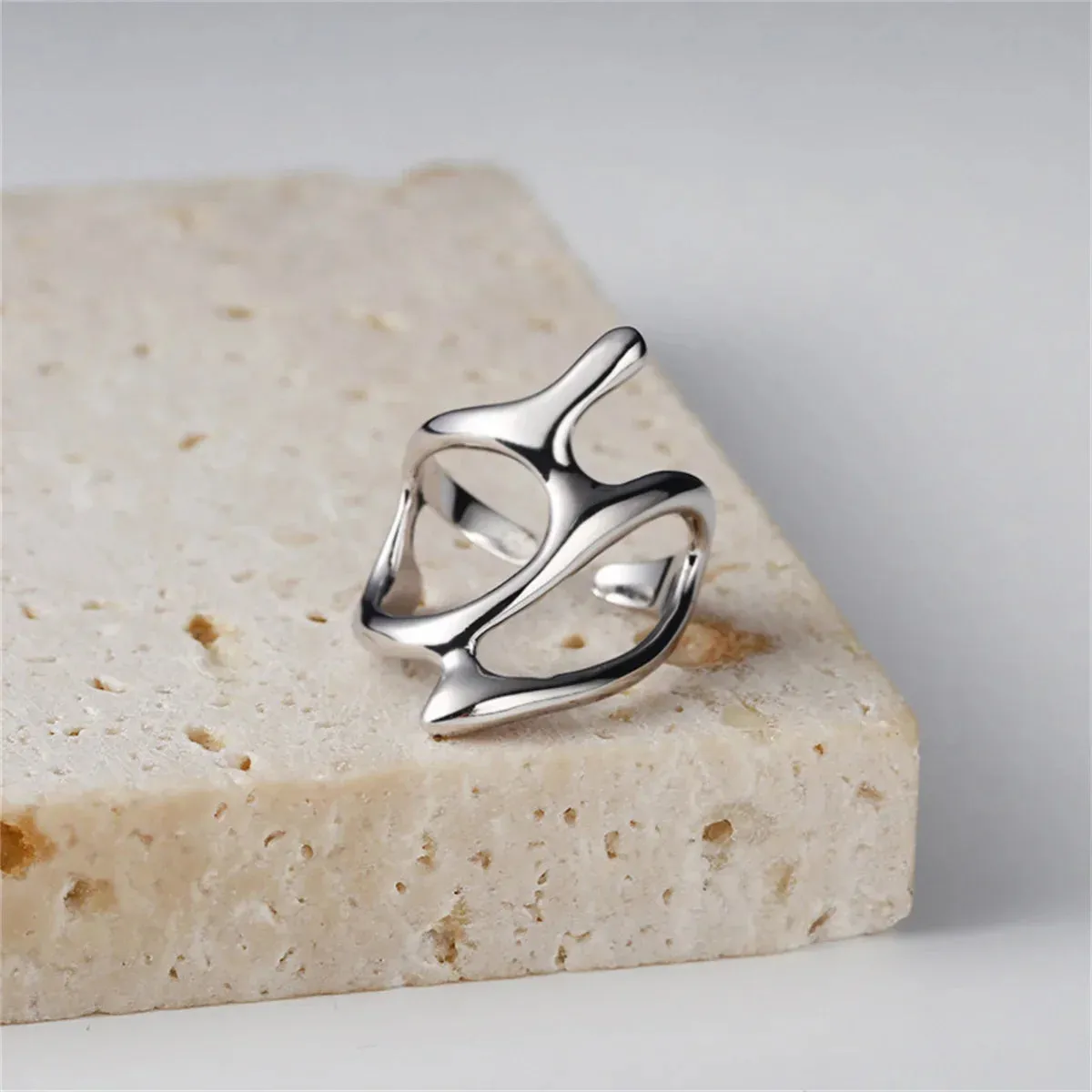 Punk Geometric Liquid Waterdrop Vintage Silver Metal Personality Jewelry Ring