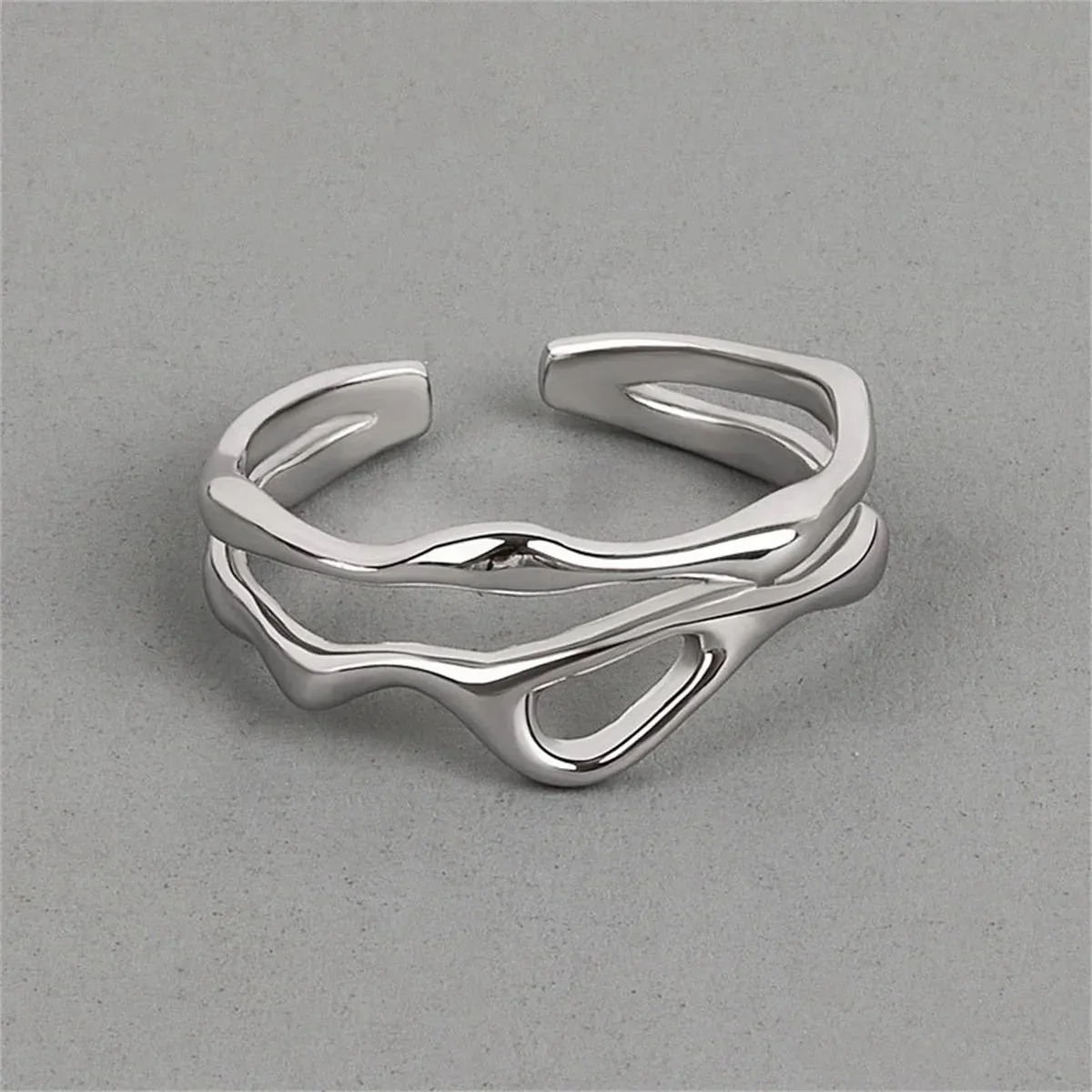 Punk Geometric Liquid Waterdrop Vintage Silver Metal Personality Jewelry Ring