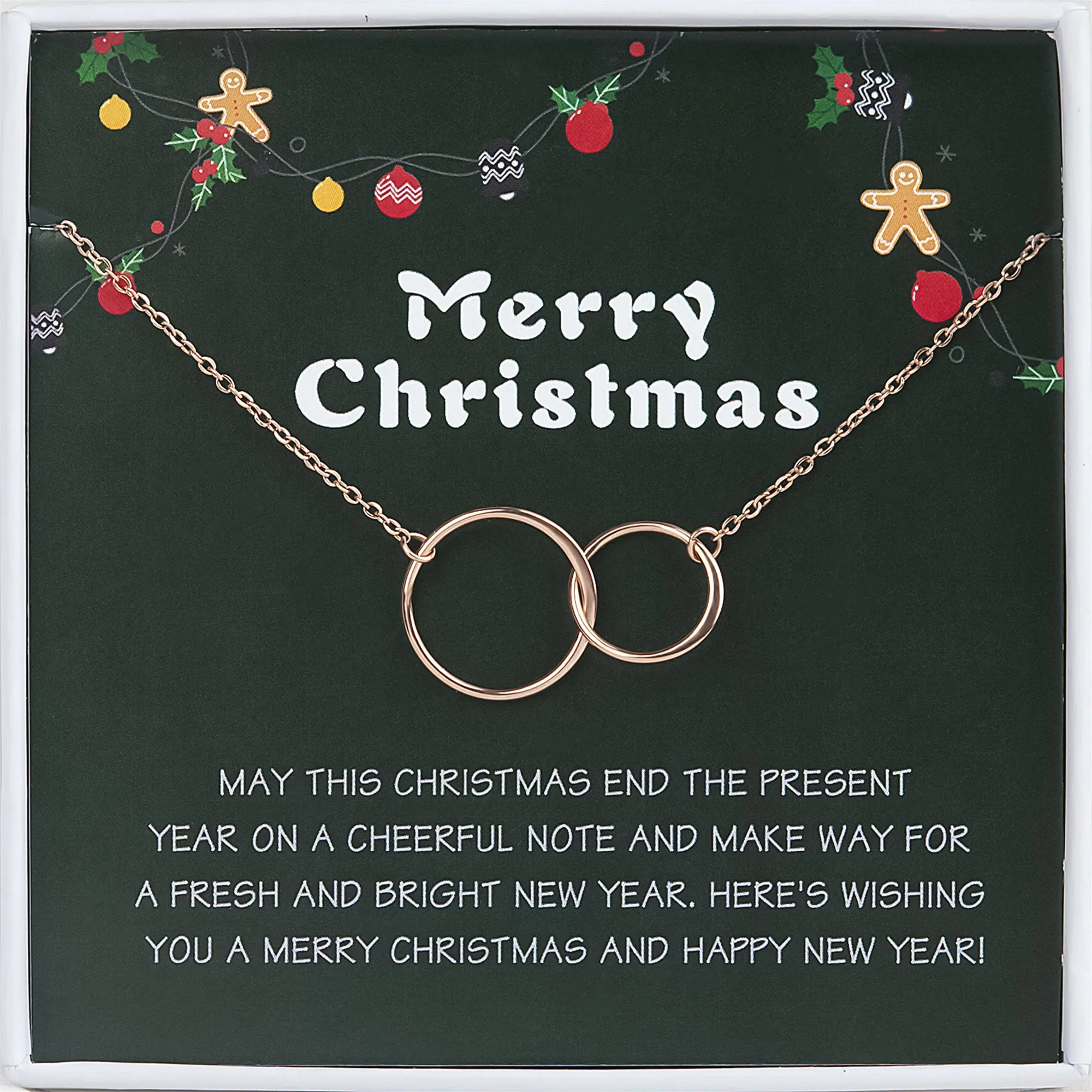 "Merry Christmas" Card and Infinity Rings Necklace