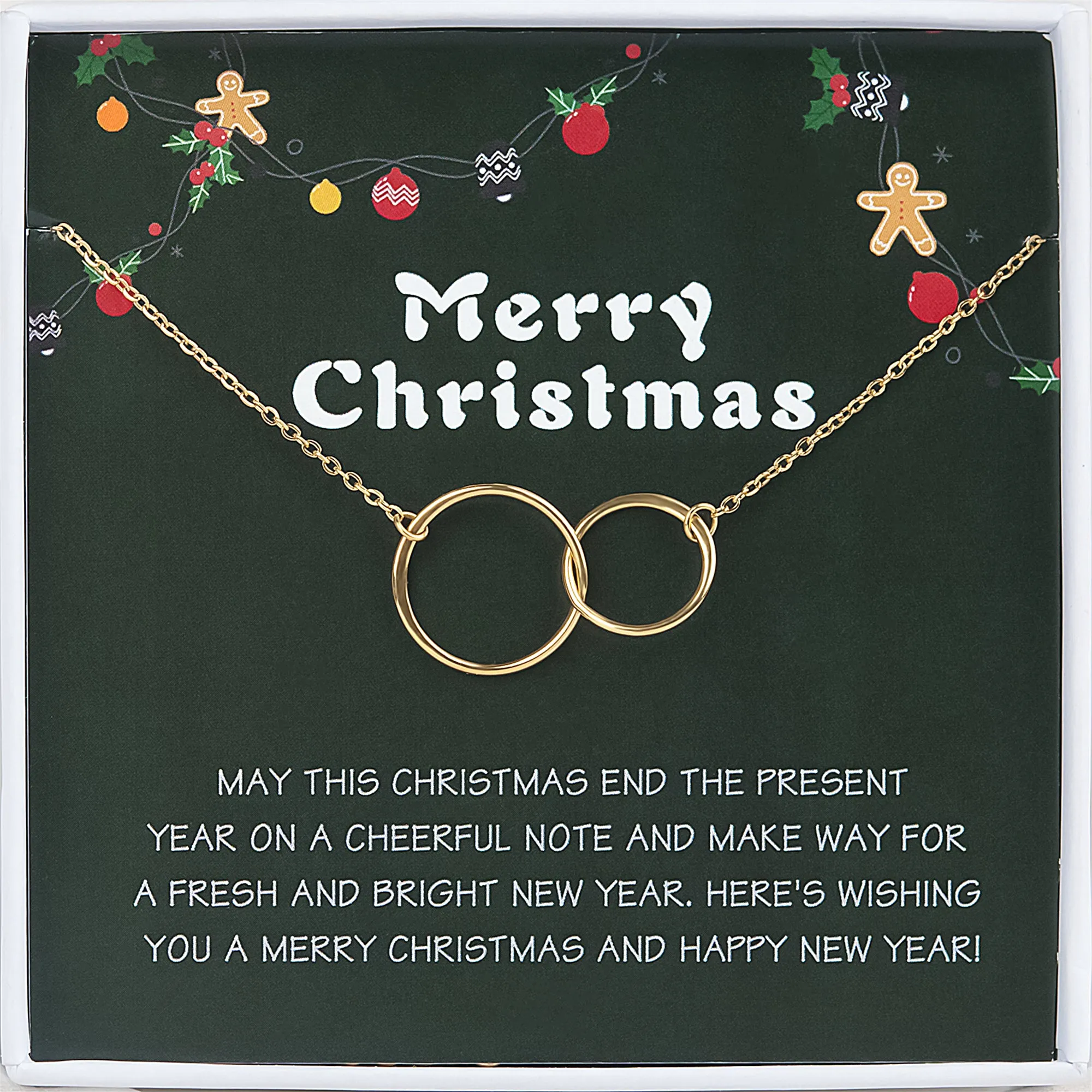 "Merry Christmas" Card and Infinity Rings Necklace