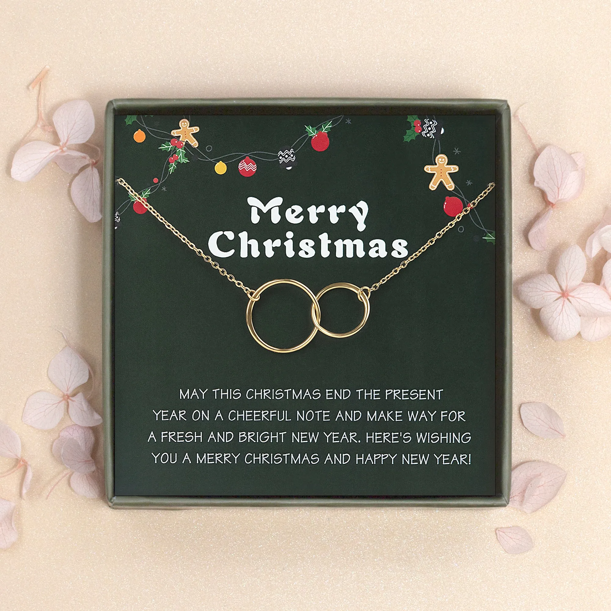 "Merry Christmas" Card and Infinity Rings Necklace