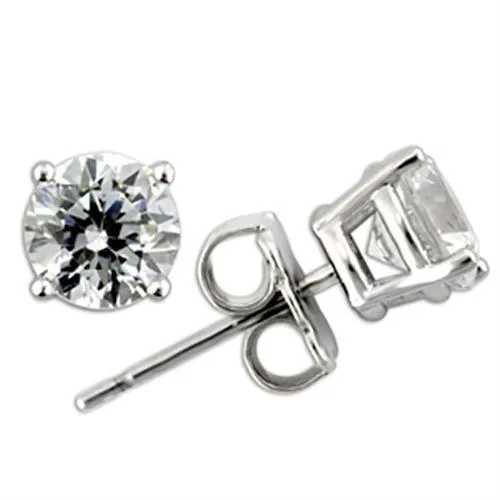 Rhodium 925 Sterling Silver Earrings with AAA Grade CZ in Clear for Women Clear Stone Color Style 0W172