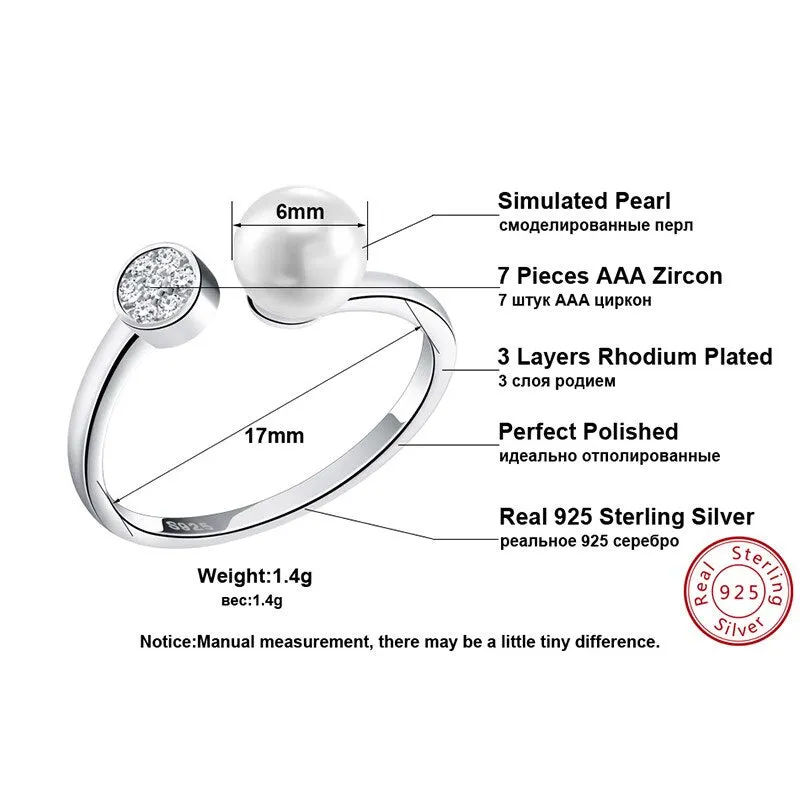 Romantic 925 Sterling Silver with Genuine Zircone Pearl