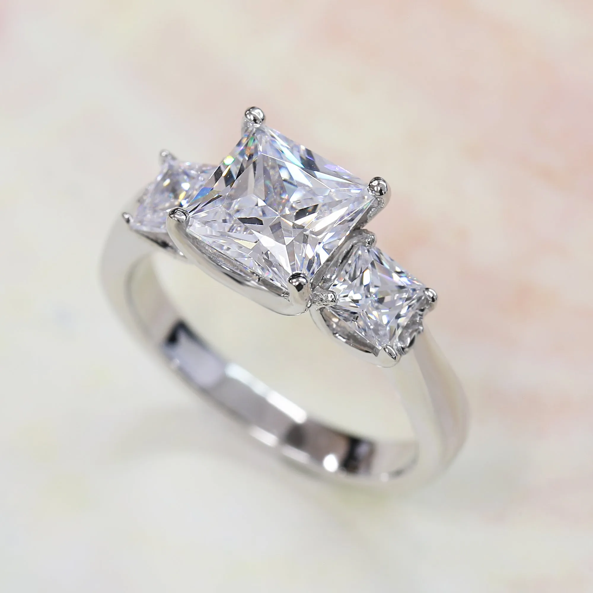 Romantic Journey Princess Three Stone Ring