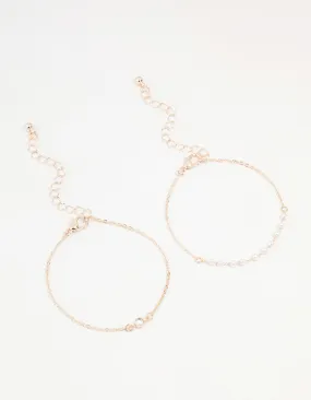 Rose Gold & Pearl Station Diamante Bracelets 2-Pack