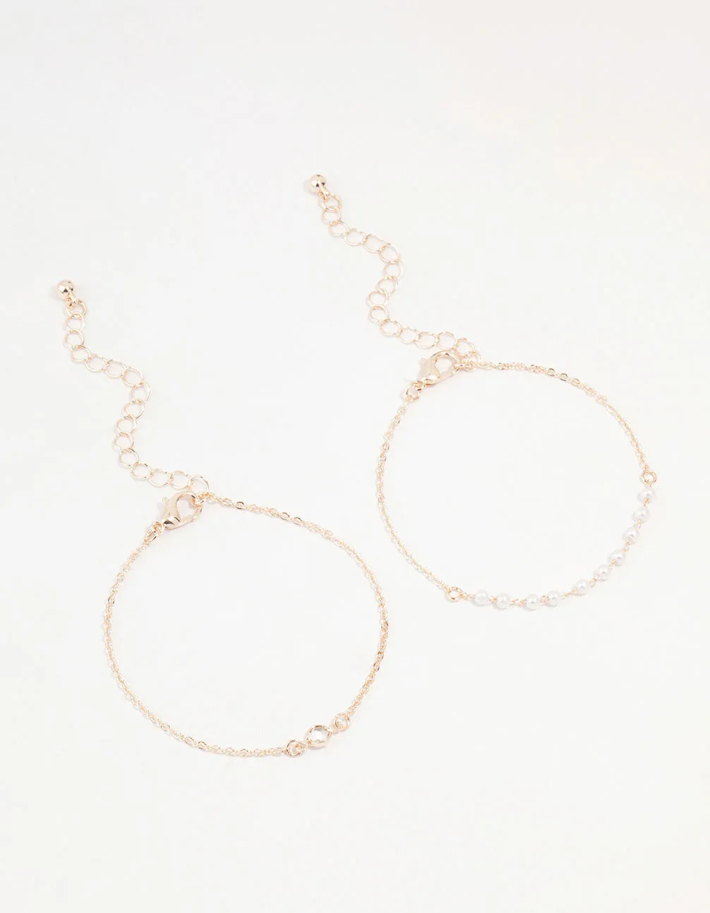 Rose Gold & Pearl Station Diamante Bracelets 2-Pack