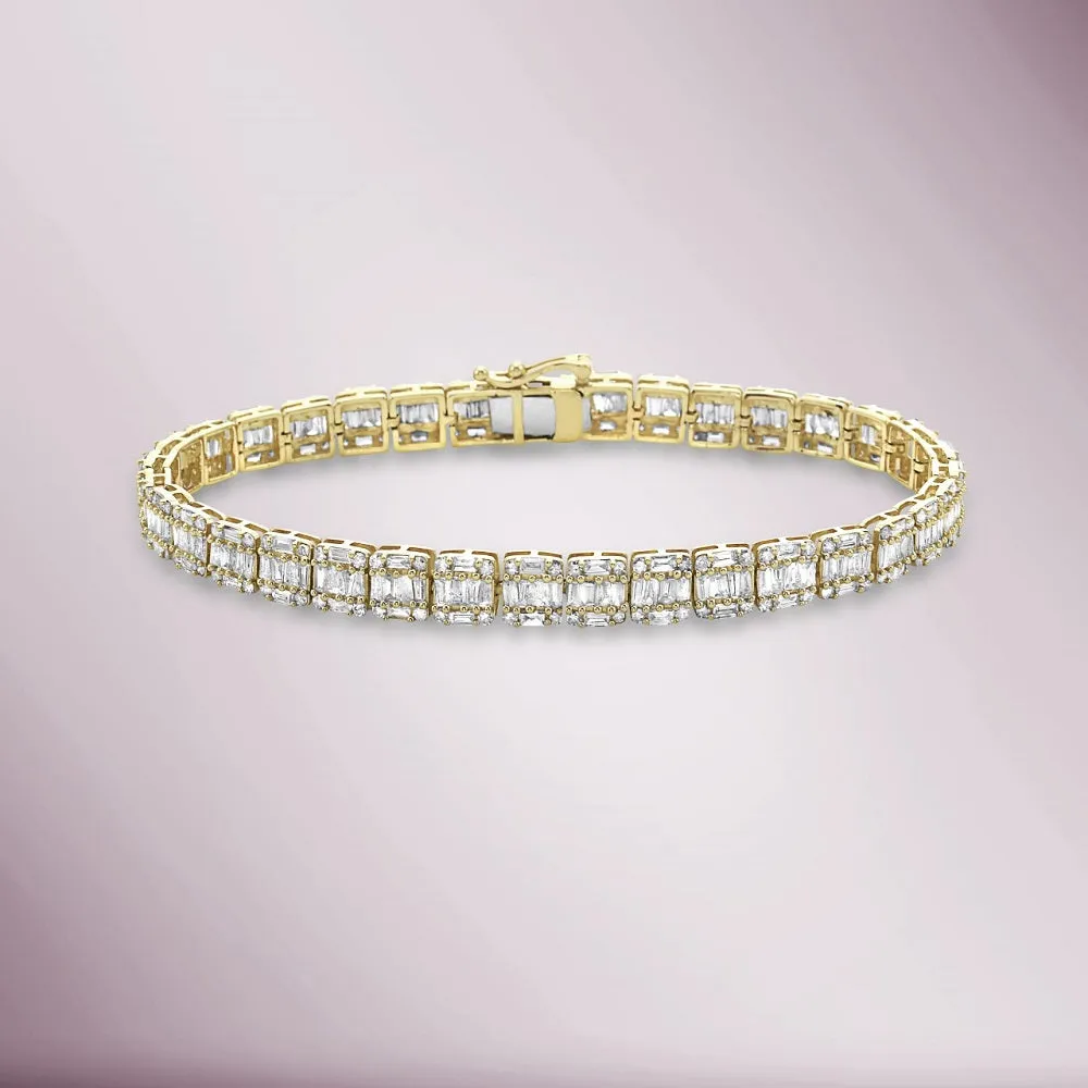 Round & Baguette Diamond Tennis Bracelet (4.50 ct.) in 14K Gold