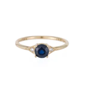 Round Blue Sapphire Deco Ring