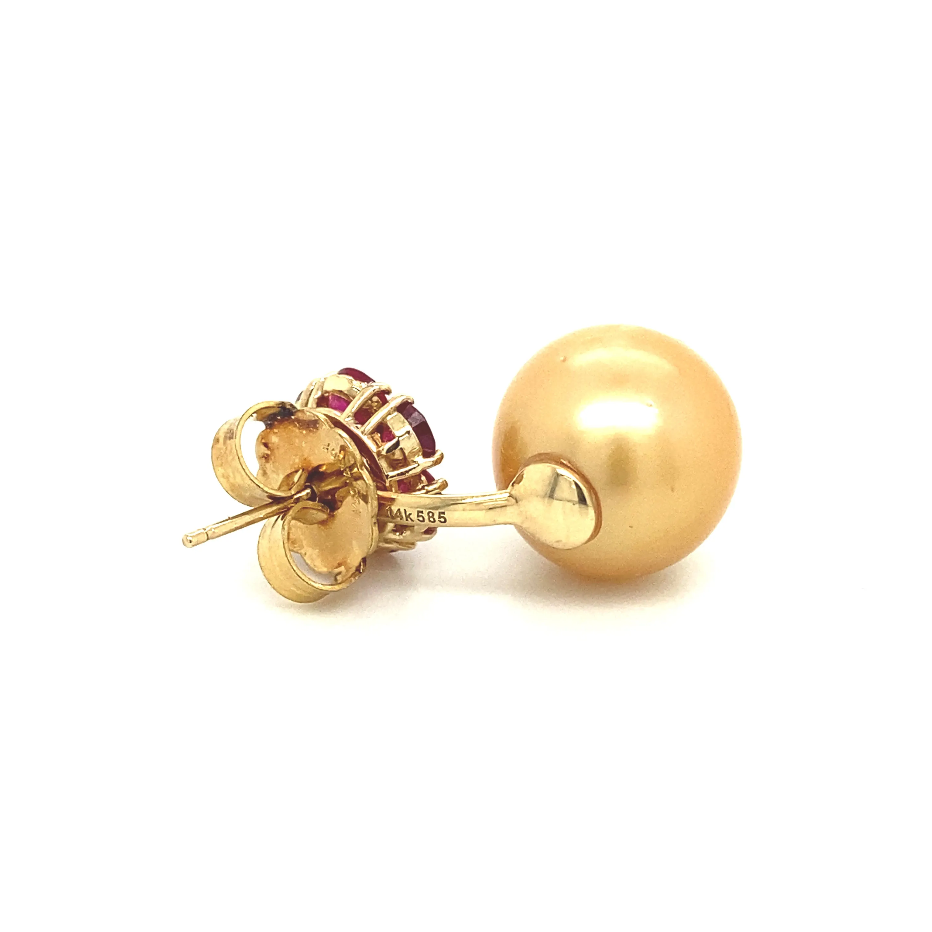 Ruby Flower Earrings with Pearl Backing Gold E007