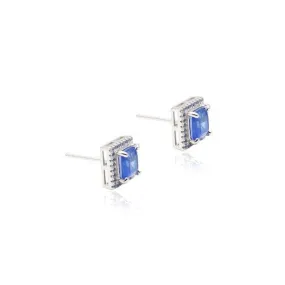 Sapphire Square Silver Earring