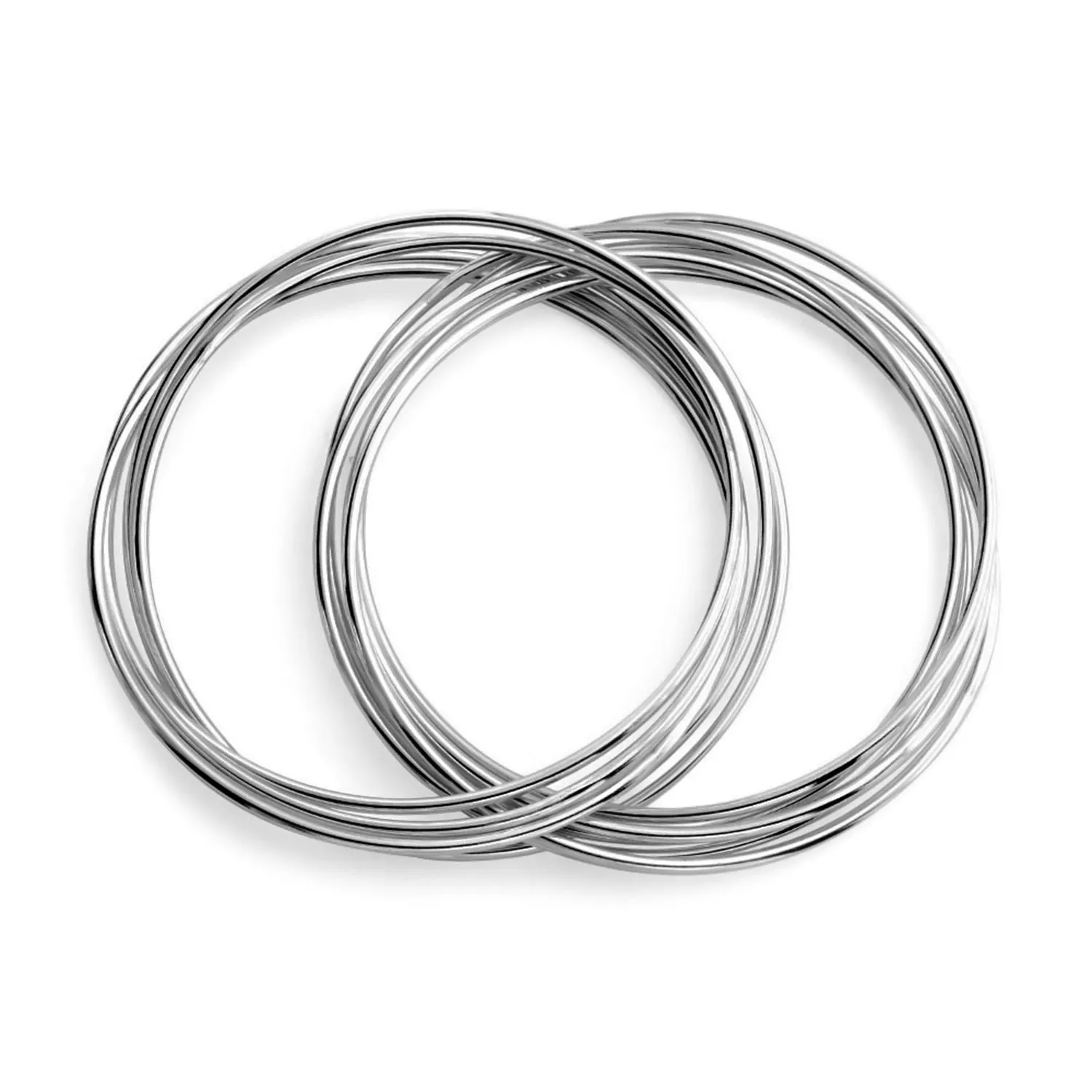 Set of 10 Silver Tone Stainless Steel Bangle Bracelets - Smooth & Thin Design