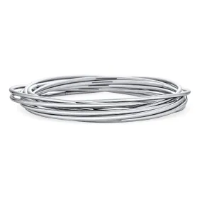 Set of 10 Silver Tone Stainless Steel Bangle Bracelets - Smooth & Thin Design