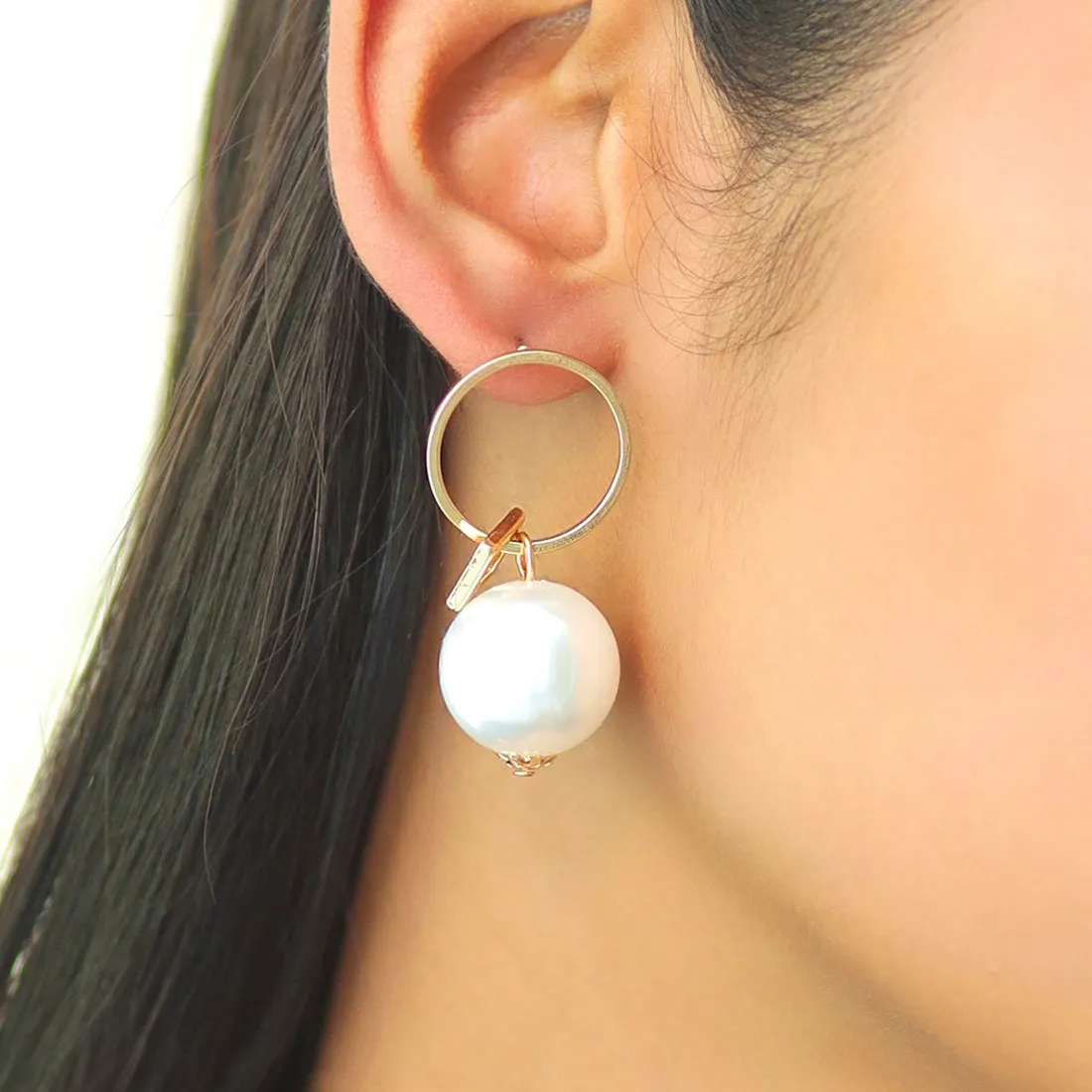 Set Of 2 Gold-Toned Twisted Hoops & Circular Pearl Drop Earrings