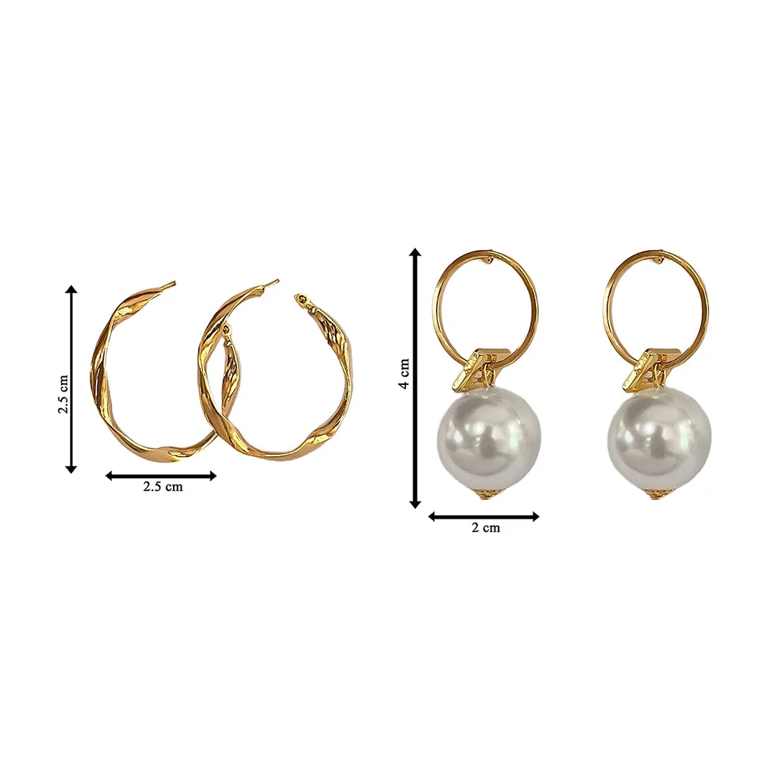 Set Of 2 Gold-Toned Twisted Hoops & Circular Pearl Drop Earrings