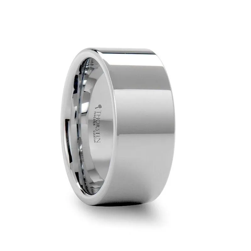 SHELTON Pipe Cut White Tungsten Carbide Ring with Polished Finish - 10mm