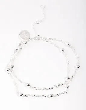 Silver 2 Row Chain & Ball Bracelet