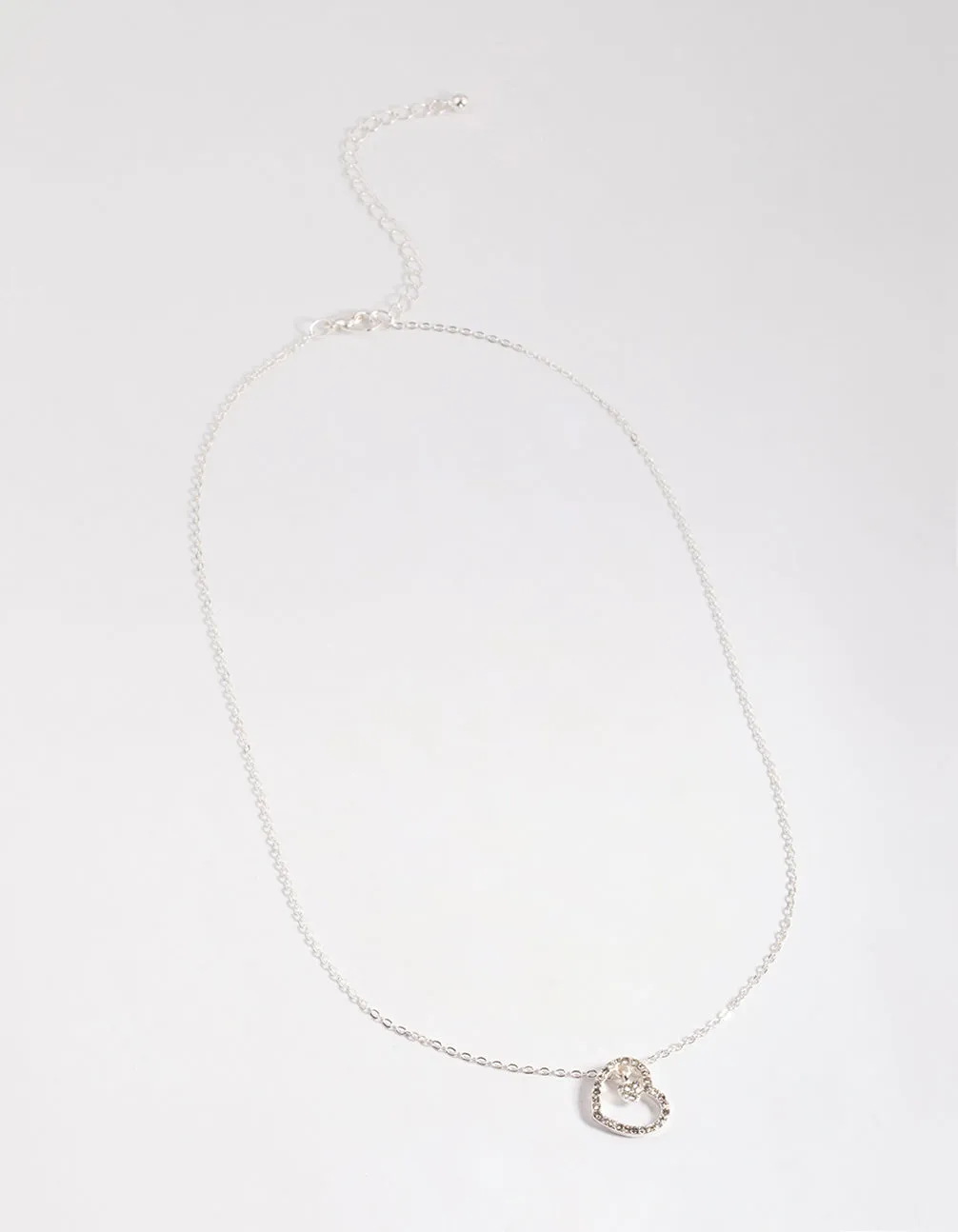 Silver Asymmetrical Diamante Heart Necklace