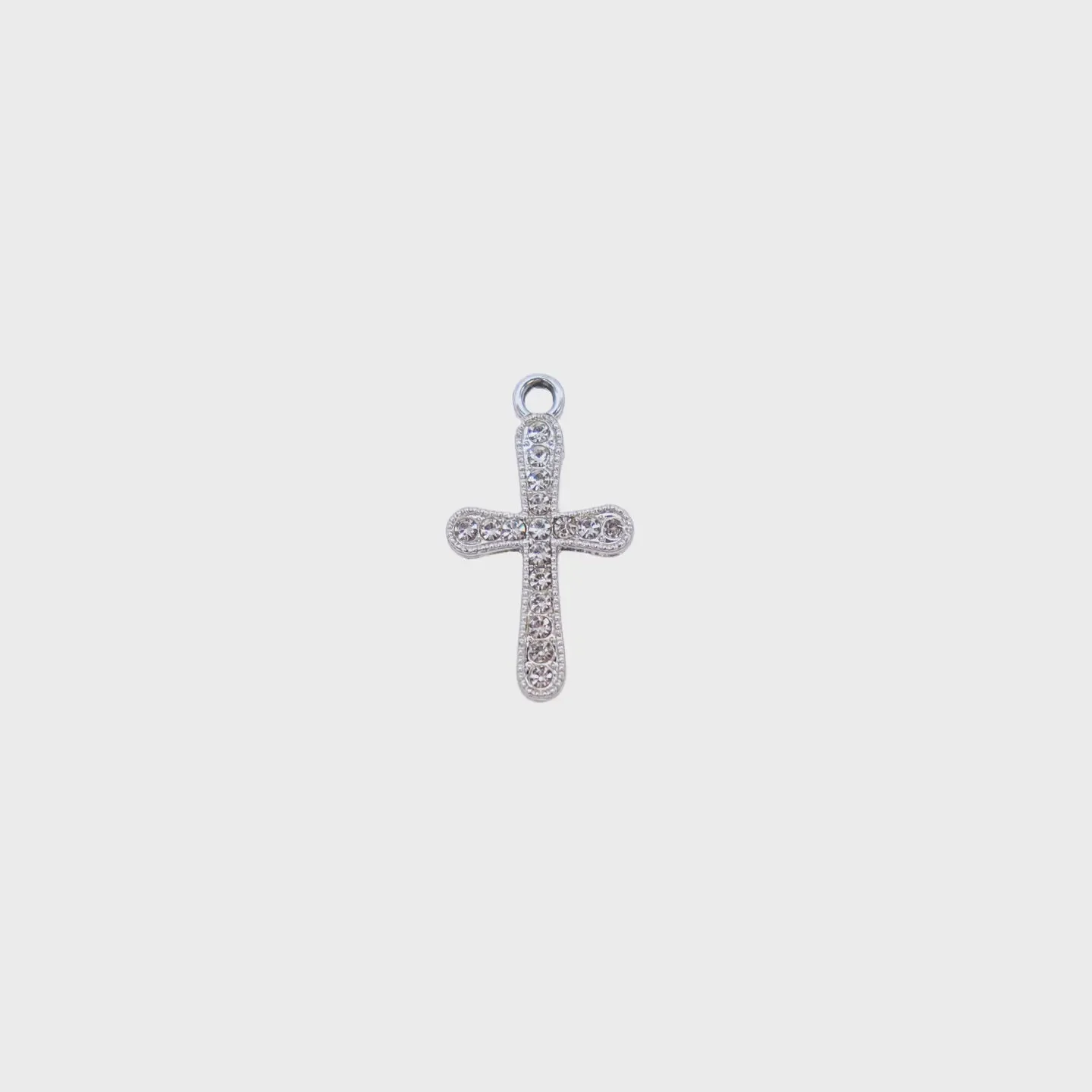 Silver Crystal Cross Charm