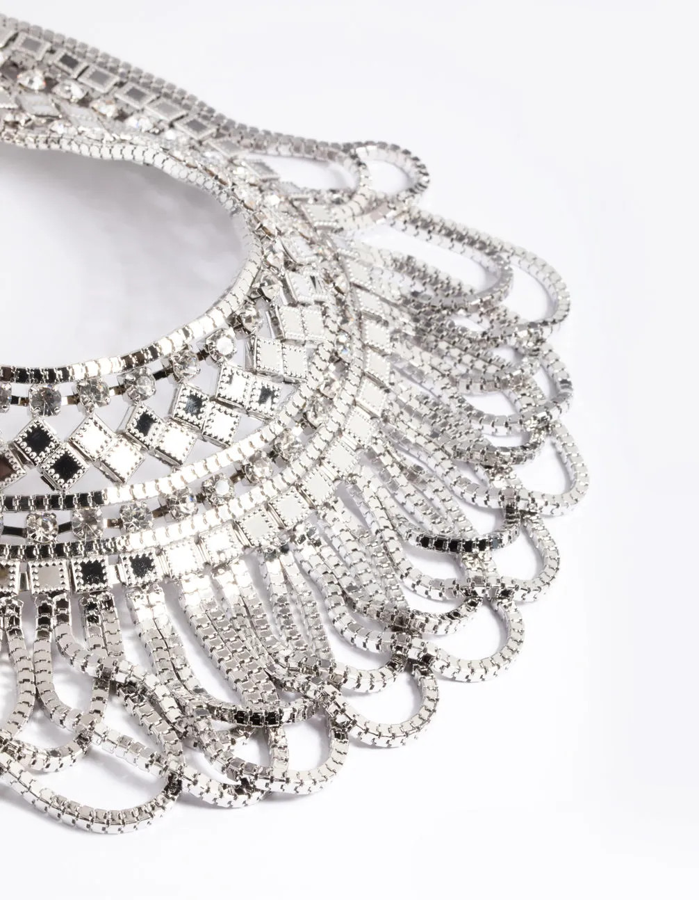 Silver Diamante Aztec Drape Collar Necklace