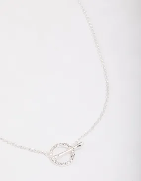 Silver Diamante Circle Bar Link Necklace