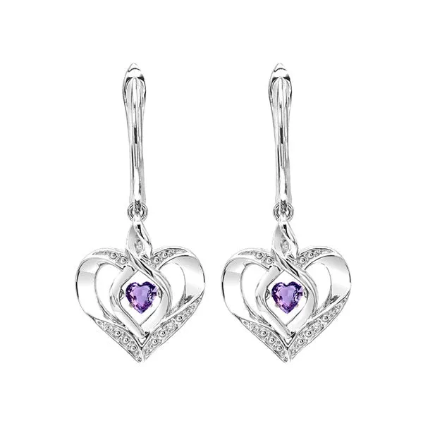 Silver Diamond and Created Gemstone Heart Earrings