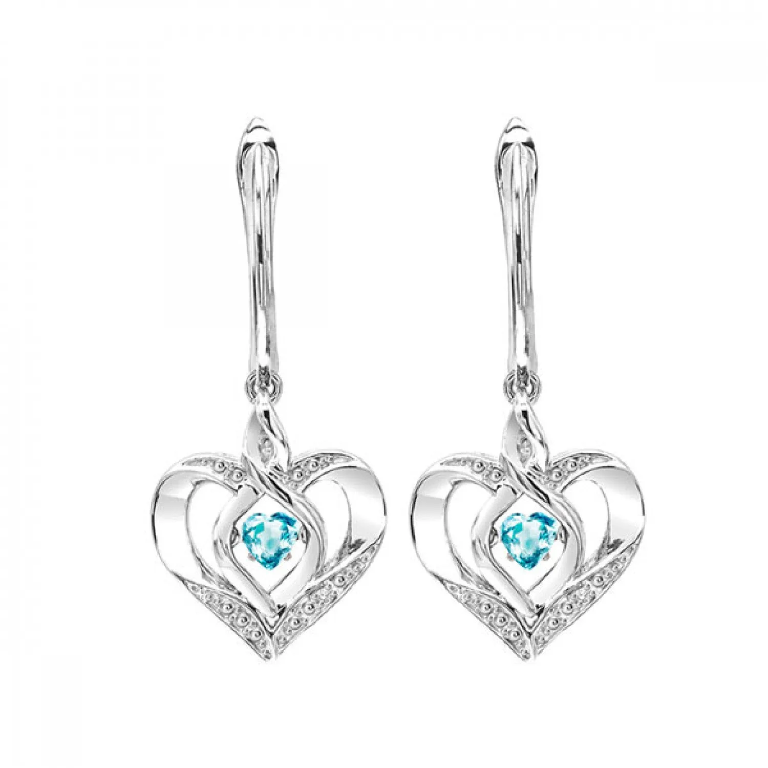 Silver Diamond and Created Gemstone Heart Earrings