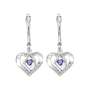 Silver Diamond and Created Gemstone Heart Earrings