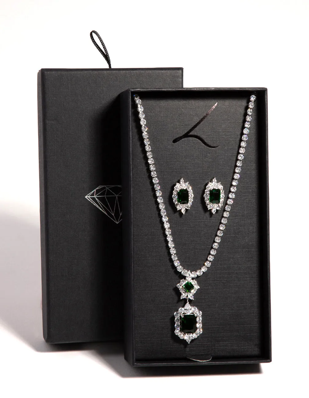 Silver Emerald Necklace & Earrings