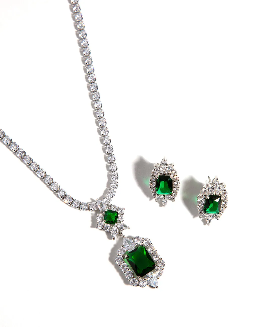 Silver Emerald Necklace & Earrings