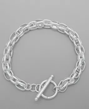 Silver Plated Thick Rolo Chain Link Bracelet