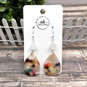 Sterling Silver Acetate Acrylic Resin White Jade Boho Hypoallergenic  Earrings