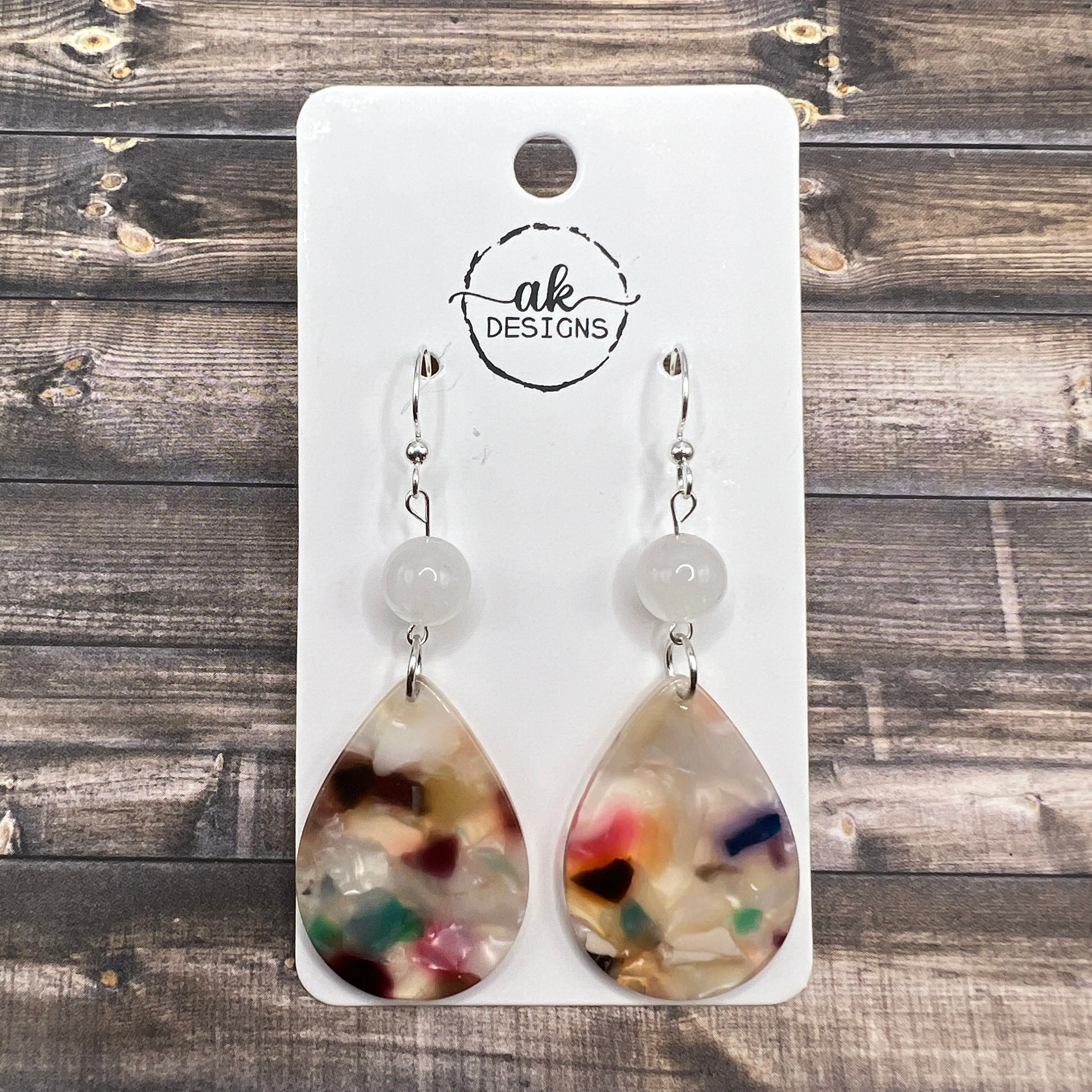 Sterling Silver Acetate Acrylic Resin White Jade Boho Hypoallergenic  Earrings