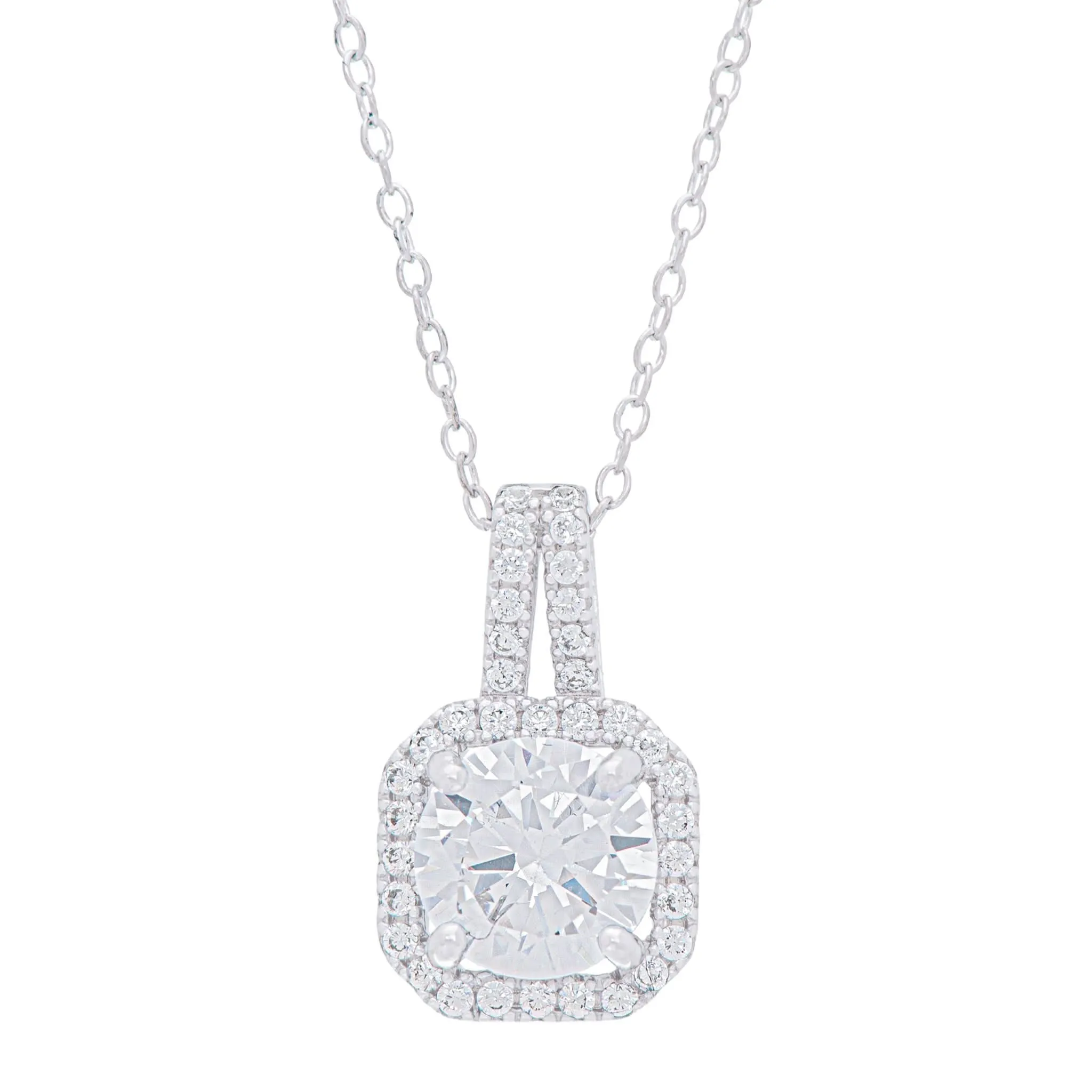 Sterling Silver Cubic Zirconia Halo Pendant