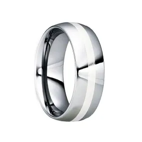 TATANIUS Platinum Inlaid Polished Tungsten Carbide Wedding Ring by Crown Ring - 8mm