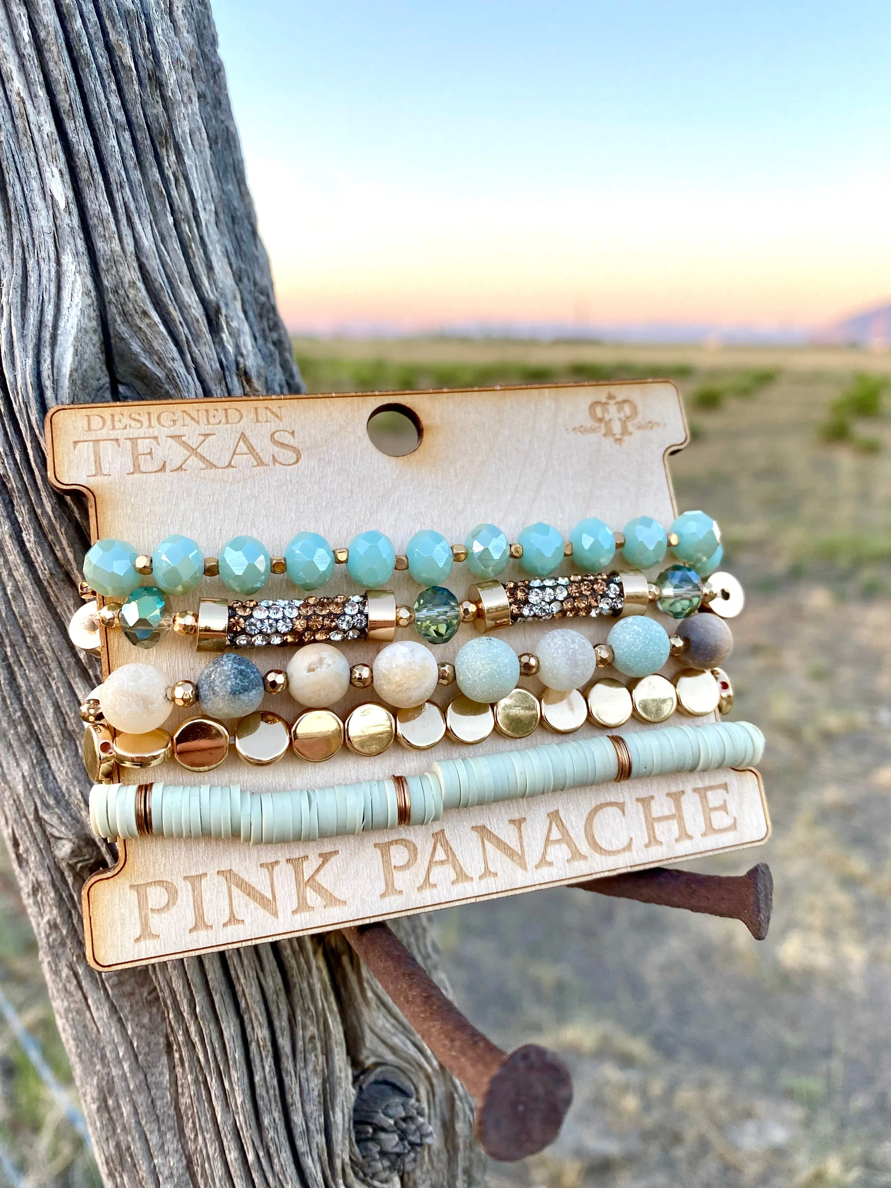 The Pink Panache Mint & Gold Stack Bracelet Set