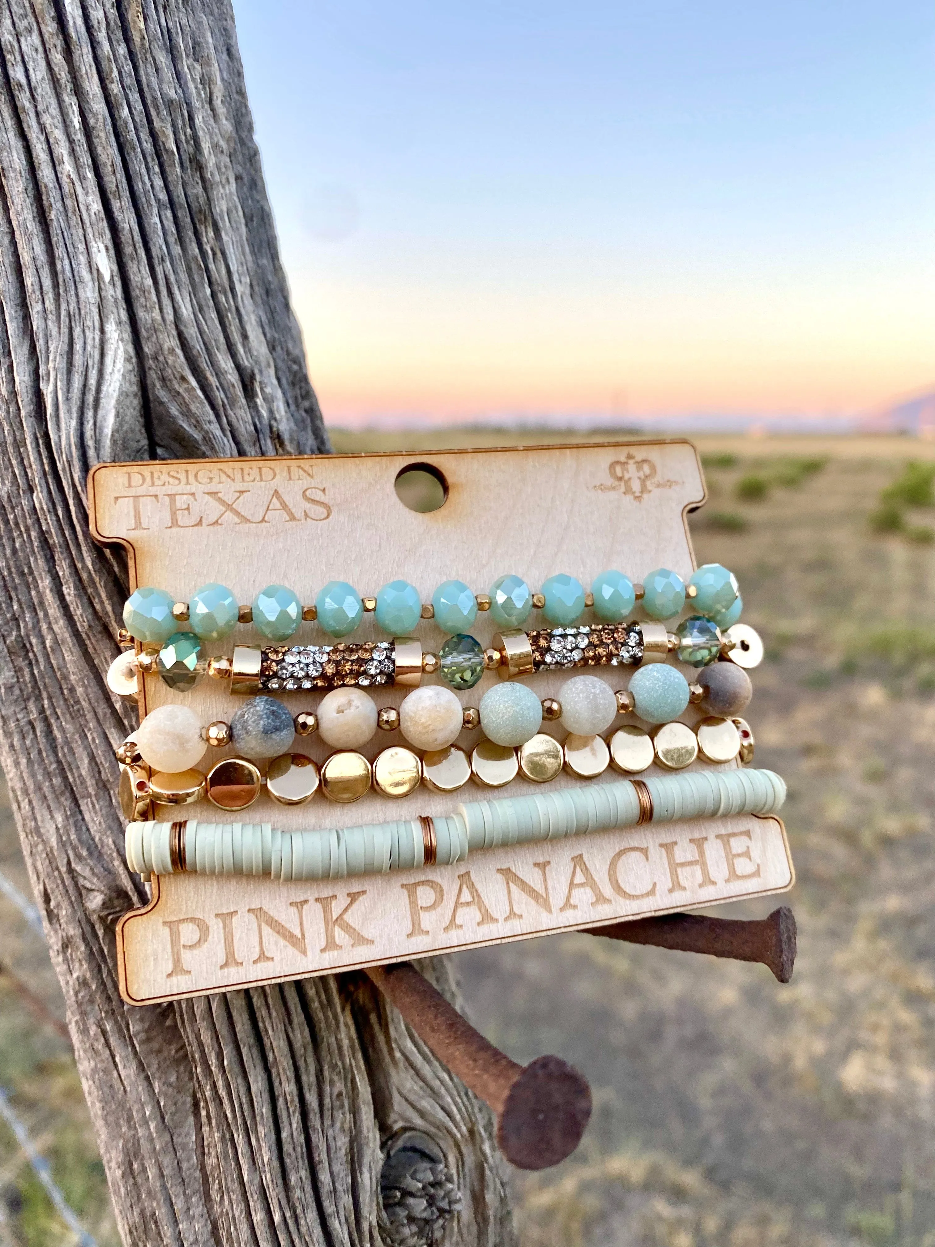 The Pink Panache Mint & Gold Stack Bracelet Set