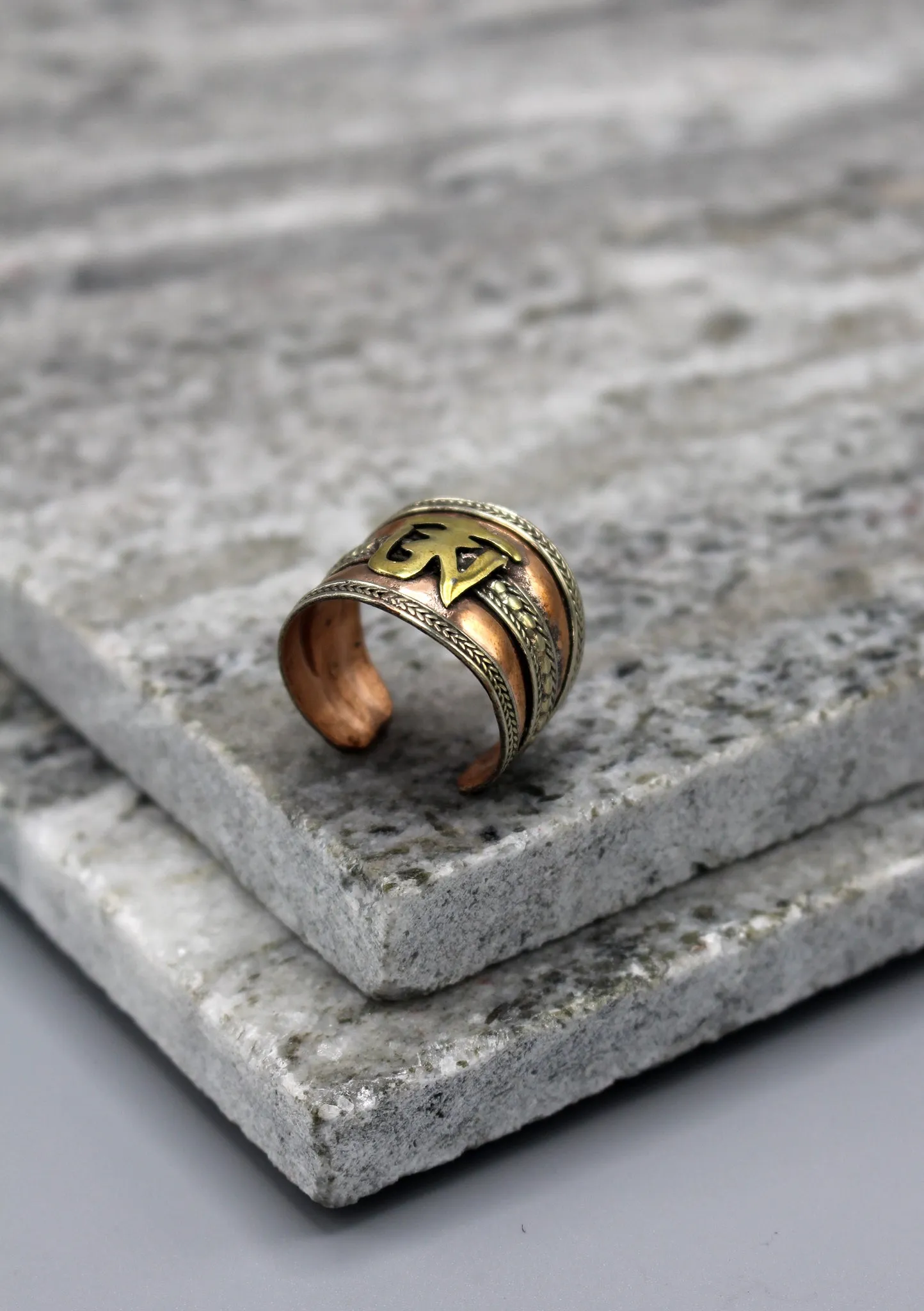 Tibetan Om Carved Copper Finger Ring