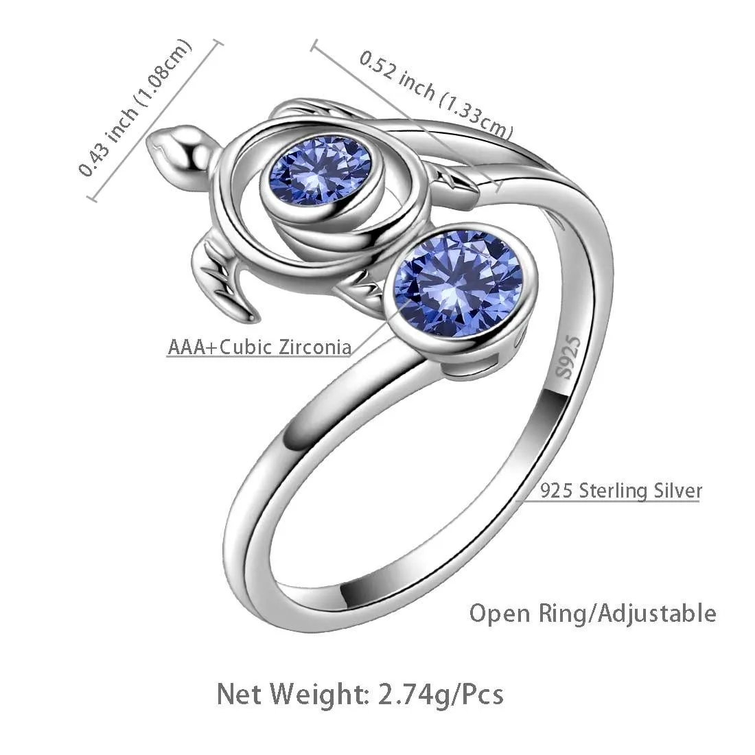 Turtle Birthstone December Tanzanite Ring Women Girls Jewelry Birthday Gift Sterling Silver