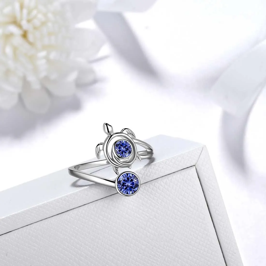 Turtle Birthstone December Tanzanite Ring Women Girls Jewelry Birthday Gift Sterling Silver