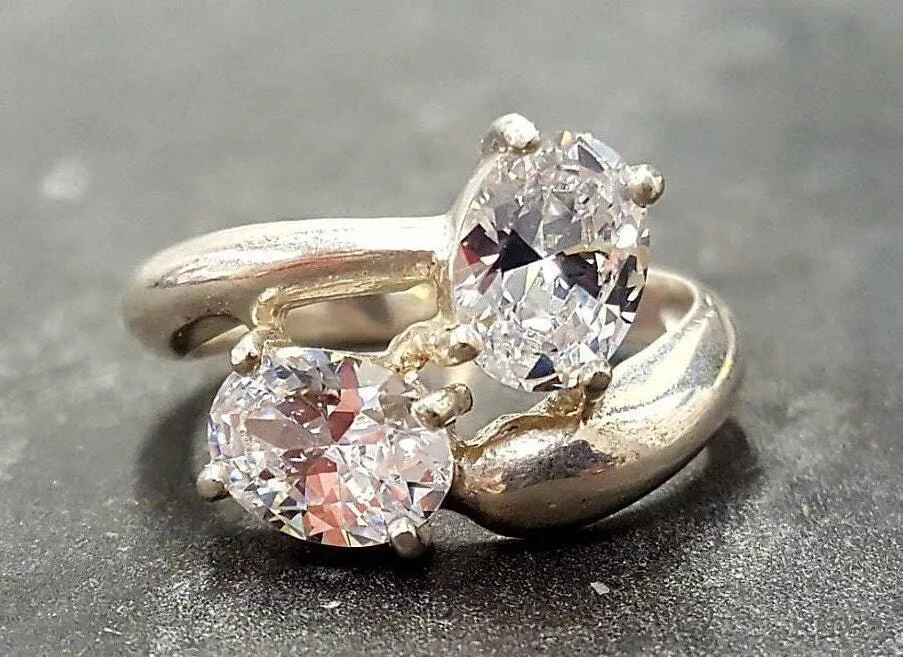 Two Stone Diamond Ring - Sparkly Vintage Ring - Classic Bridal Ring