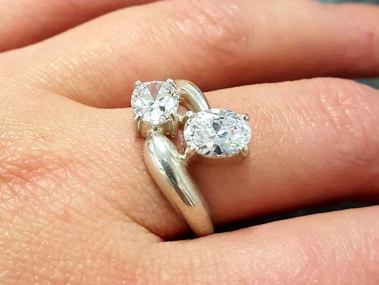 Two Stone Diamond Ring - Sparkly Vintage Ring - Classic Bridal Ring